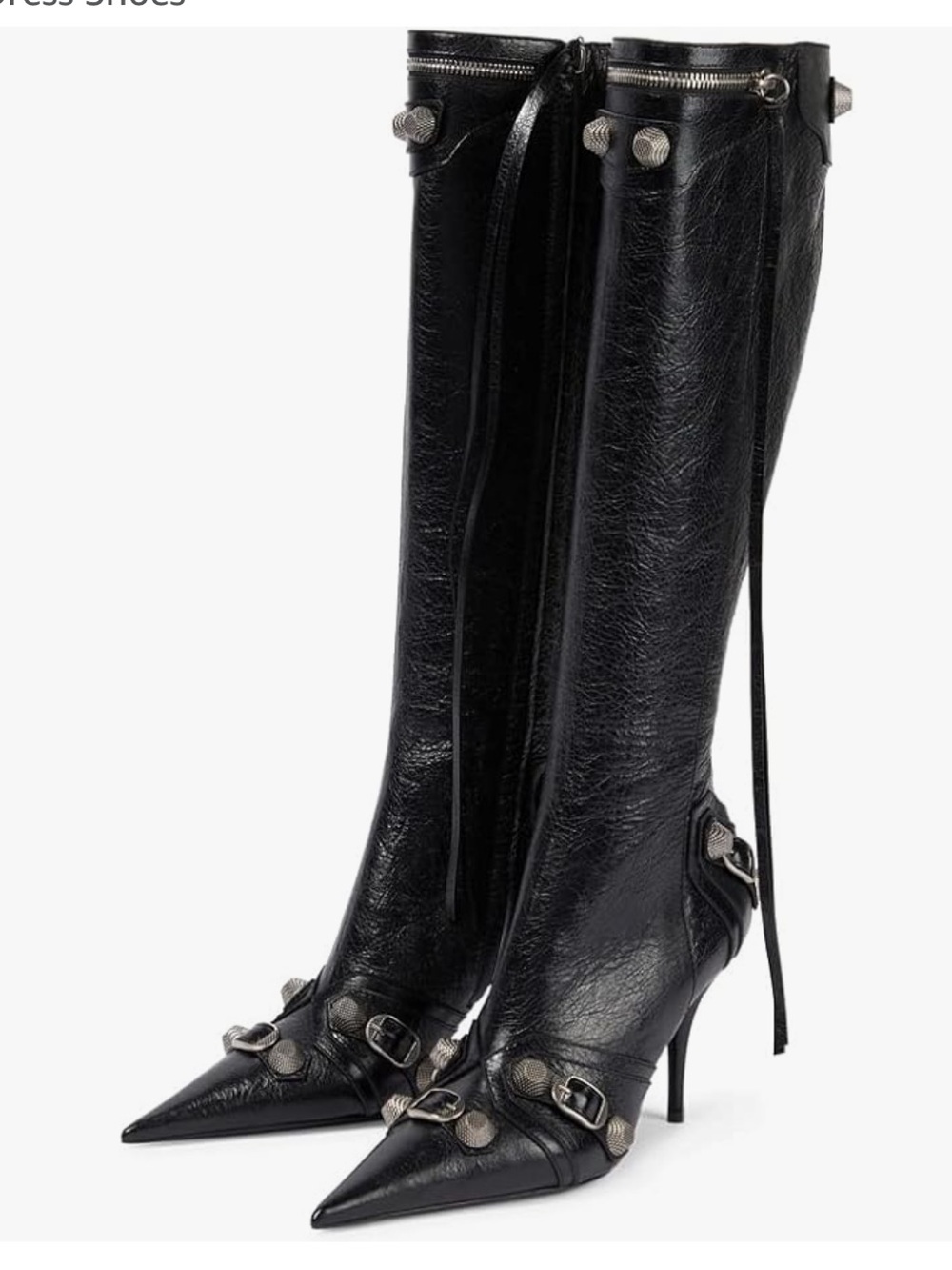 NWOT Womens 9.5 Black Pointed-Toe Studded Knee-High Stiletto Boots